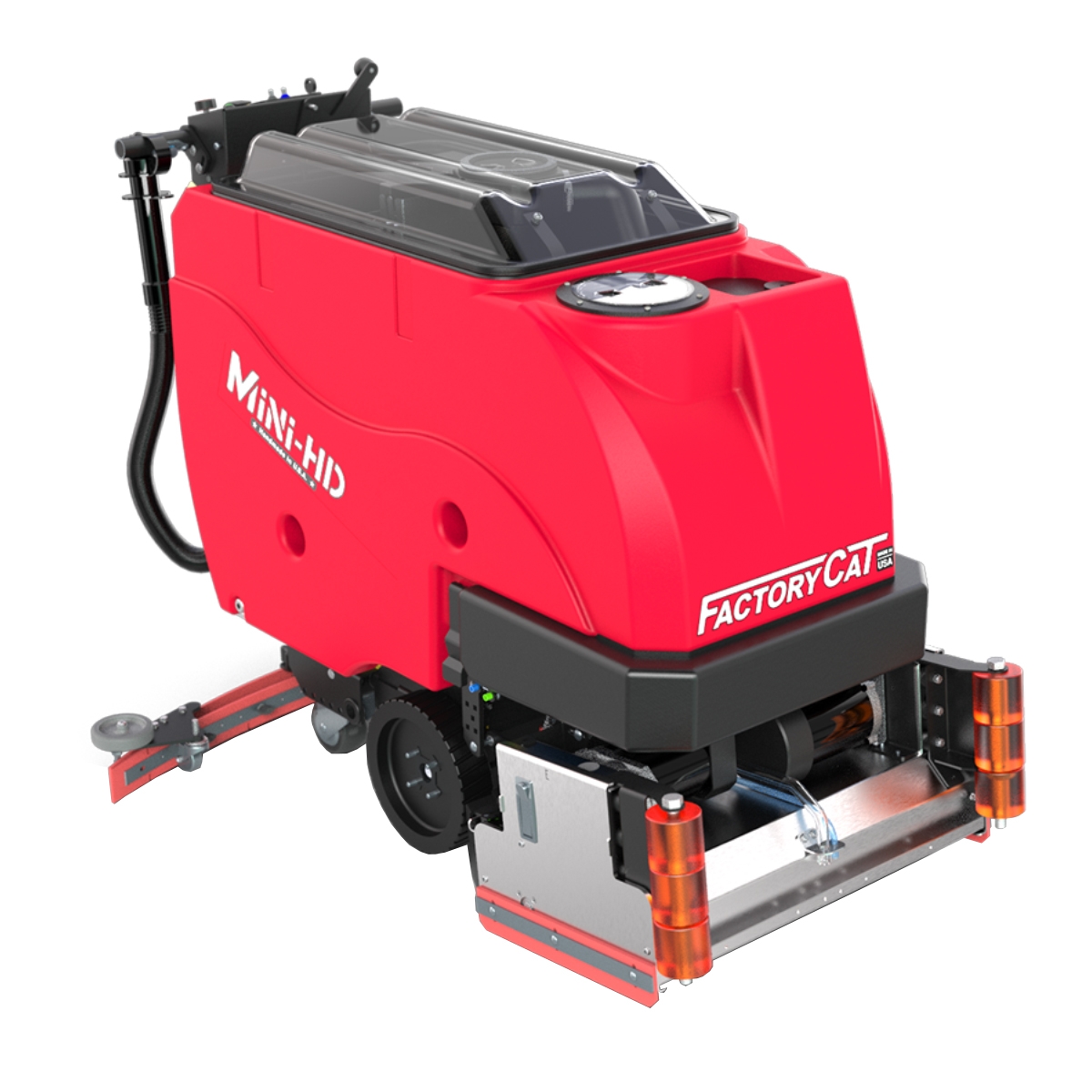MINI-HD Floor Scrubber is easy to maneuver into tight areas, and simple to service. The deck is protected by steel guards and large polyurethane rollers to keep the unit from marking walls.