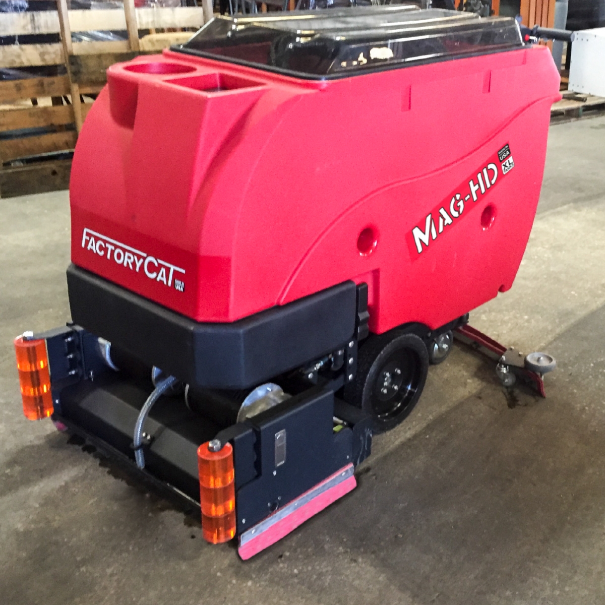 MAG-HD from Factory Cat and Southern Sweepers and Scrubbers Inc.  Equipped with scrub motors more powerful than others, and wide scrub path options, the Mag-HD will clean your floors better, and faster. Well balanced and very stable this machine is operator friendly and a pleasure to operate.