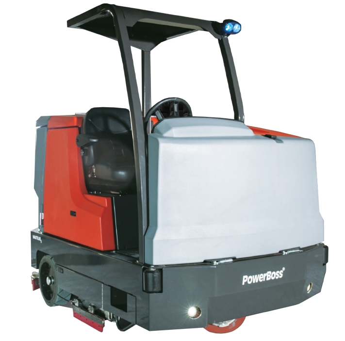 The PowerBoss Nautilus-E is the first industrial battery scrubber that exceeds the performance and specifications of all internal combustion equals. The Nautilus-E offers a 55” scrubbing width, 90 gallon solution/recovery tanks and runtimes of 8+ hours.
